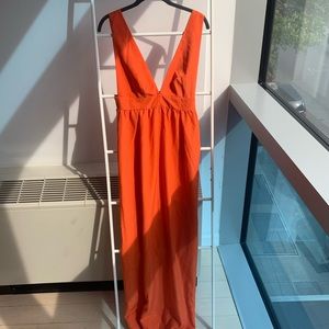 NWT Orange Plunging V Neck Maxi Dress Size S
